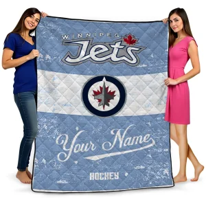 customized winnipeg jets pinstripe lines blue white quilt blanket best selling