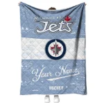 customized winnipeg jets pinstripe lines blue white quilt blanket best selling