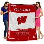 customized wisconsin badgers grunge patch red white quilt blanket best selling