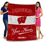 customized wisconsin badgers hibiscus burst red white quilt blanket best selling