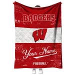 customized wisconsin badgers hibiscus burst red white quilt blanket best selling