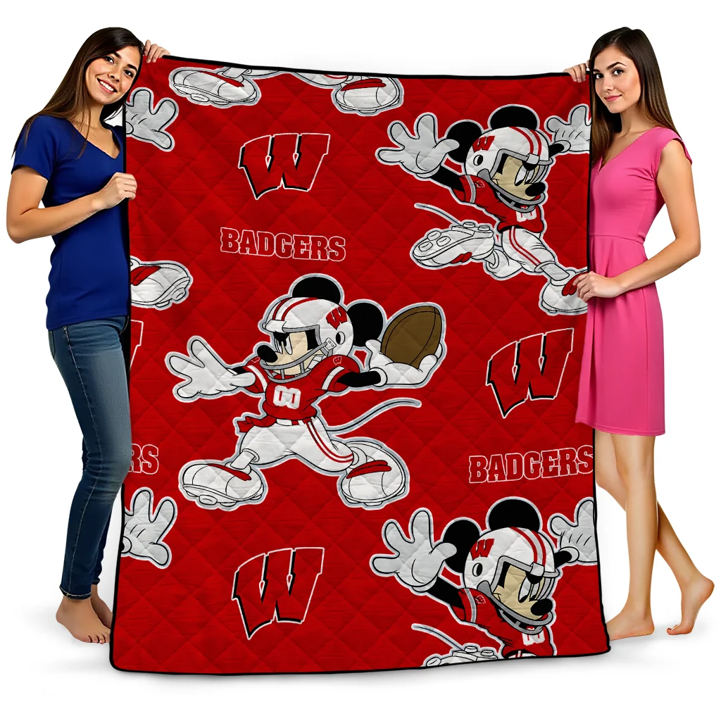 customized wisconsin badgers mickey football red quilt blanket best selling customized wisconsin badgers mickey football red quilt blanket best selling