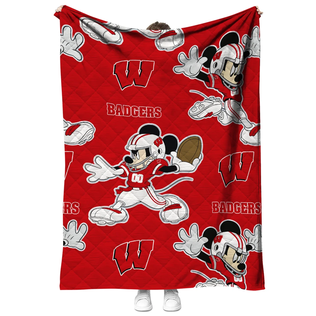 customized wisconsin badgers mickey football red quilt blanket fashion forward customized wisconsin badgers mickey football red quilt blanket fashion forward