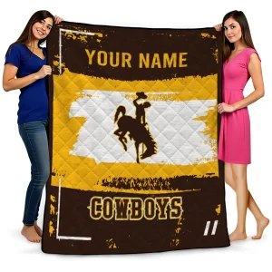 customized wyoming cowboys grunge patch brown white quilt blanket best selling