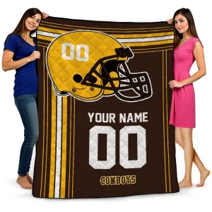 customized wyoming cowboys helmet theme brown quilt blanket best selling