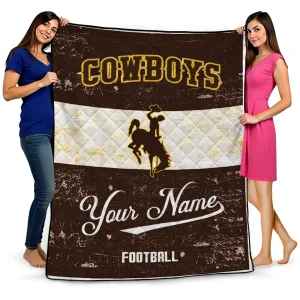 customized wyoming cowboys hibiscus burst brown white quilt blanket best selling