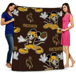 customized wyoming cowboys mickey football brown quilt blanket best selling