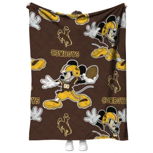 customized wyoming cowboys mickey football brown quilt blanket fashion forward