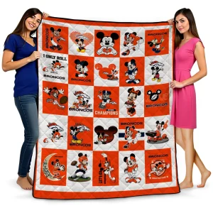 denver broncos mickey pattern orange white quilt blanket best selling