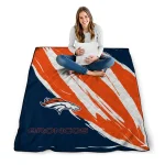 denver broncos stroke art orange white quilt blanket best selling