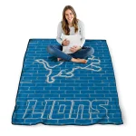 detroit lions brick grid blue quilt blanket best selling