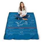 detroit lions handdrawn stripes blue quilt blanket best selling