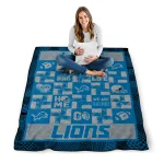 detroit lions helmet heart blue quilt blanket best selling