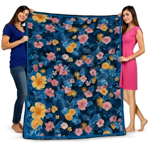 detroit lions hibiscus foliage blue quilt blanket best selling