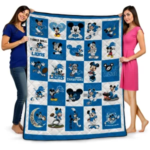 detroit lions mickey pattern blue white quilt blanket best selling