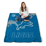 detroit lions shield badge blue quilt blanket best selling
