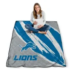 detroit lions stroke art blue white quilt blanket best selling