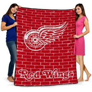 detroit red wings brick grid red quilt blanket best selling