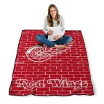 detroit red wings brick grid red quilt blanket best selling