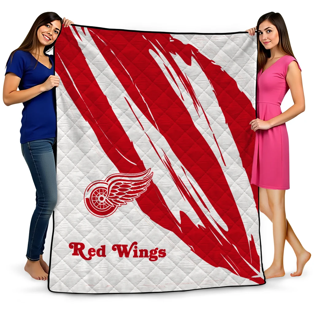 detroit red wings stroke art red white quilt blanket best selling