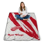 detroit red wings stroke art red white quilt blanket best selling