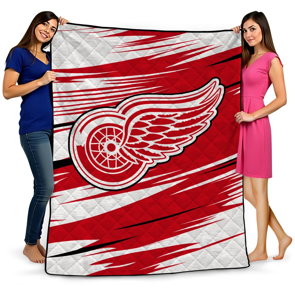 detroit red wings wild lines red white quilt blanket best selling