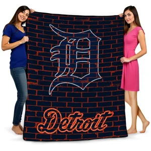 detroit tigers brick grid navy quilt blanket best selling