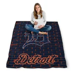 detroit tigers brick grid navy quilt blanket best selling