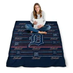 detroit tigers handdrawn stripes navy quilt blanket best selling