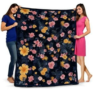 detroit tigers hibiscus foliage navy quilt blanket best selling