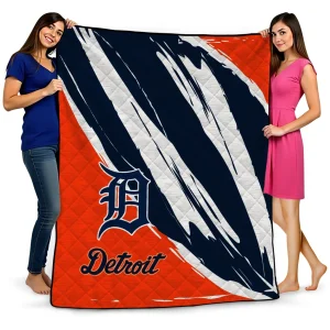 detroit tigers stroke art navy white quilt blanket best selling