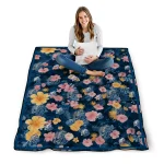 drake bulldogs hibiscus foliage blue quilt blanket best selling