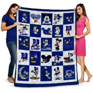 duke blue devils mickey mouse motif blue white quilt blanket best selling