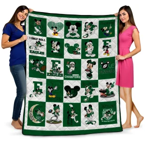 eastern michigan eagles mickey mouse motif green white quilt blanket best selling