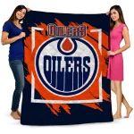 edmonton oilers block border blue quilt blanket best selling