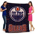 edmonton oilers brick grid blue quilt blanket best selling