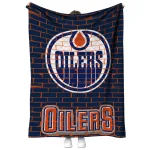 edmonton oilers brick grid blue quilt blanket best selling
