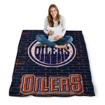 edmonton oilers brick grid blue quilt blanket best selling
