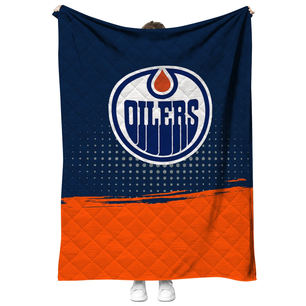 edmonton oilers dot illusion blue quilt blanket fashion forward edmonton oilers dot illusion blue quilt blanket fashion forward