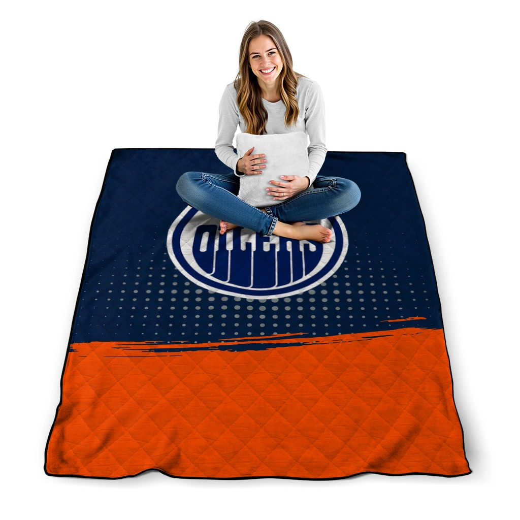 edmonton oilers dot illusion blue quilt blanket high quality edmonton oilers dot illusion blue quilt blanket high quality