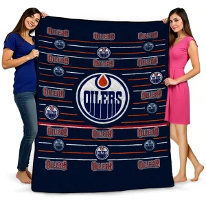 edmonton oilers handdrawn stripes blue quilt blanket best selling