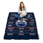 edmonton oilers handdrawn stripes blue quilt blanket best selling