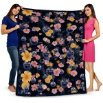 edmonton oilers hibiscus foliage blue quilt blanket best selling