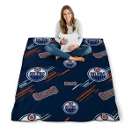 edmonton oilers sketch lines blue quilt blanket best selling