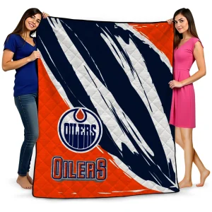edmonton oilers stroke art blue white quilt blanket best selling