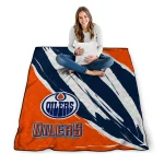 edmonton oilers stroke art blue white quilt blanket best selling