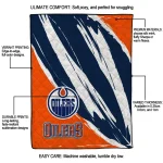 edmonton oilers stroke art blue white quilt blanket best selling