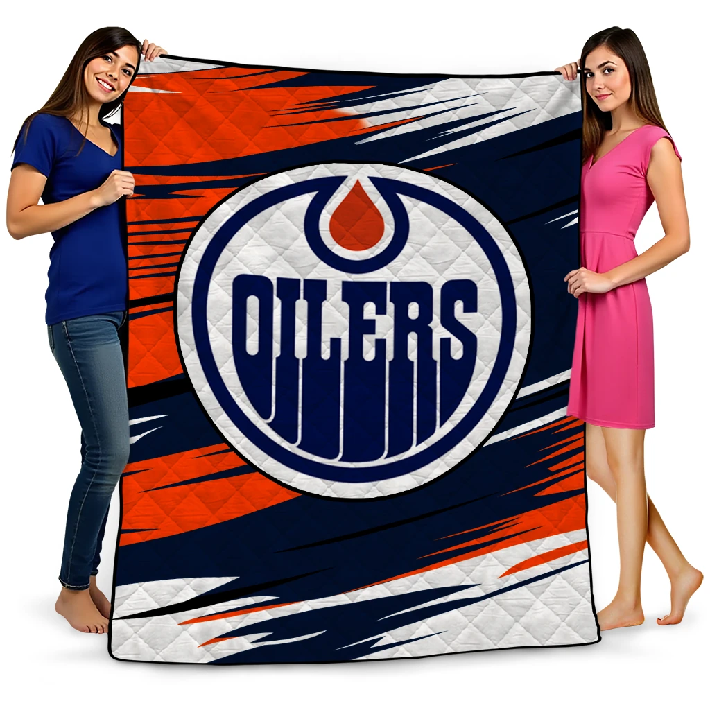 edmonton oilers wild lines blue white quilt blanket best selling