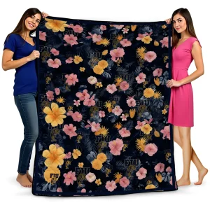 fiu panthers hibiscus foliage blue quilt blanket best selling