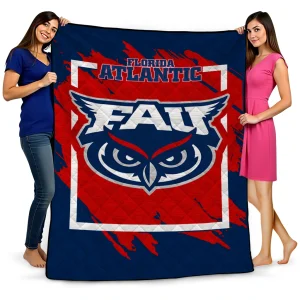 florida atlantic owls block border blue quilt blanket best selling